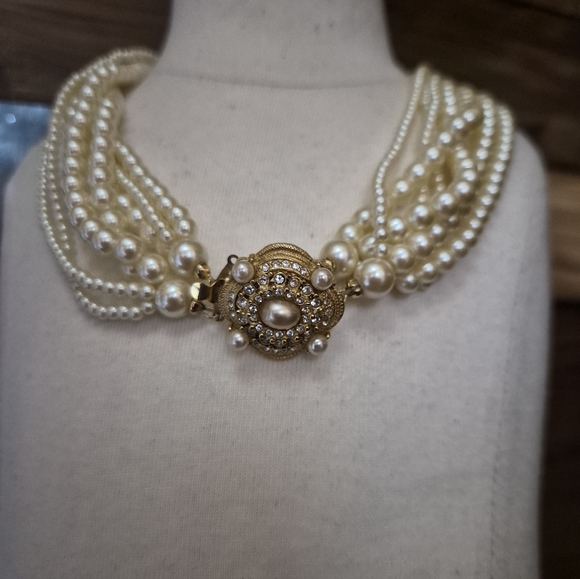 Carolee Multi-Strand Pearl Necklace with Gold Floral Clasp - Picture 4 of 6